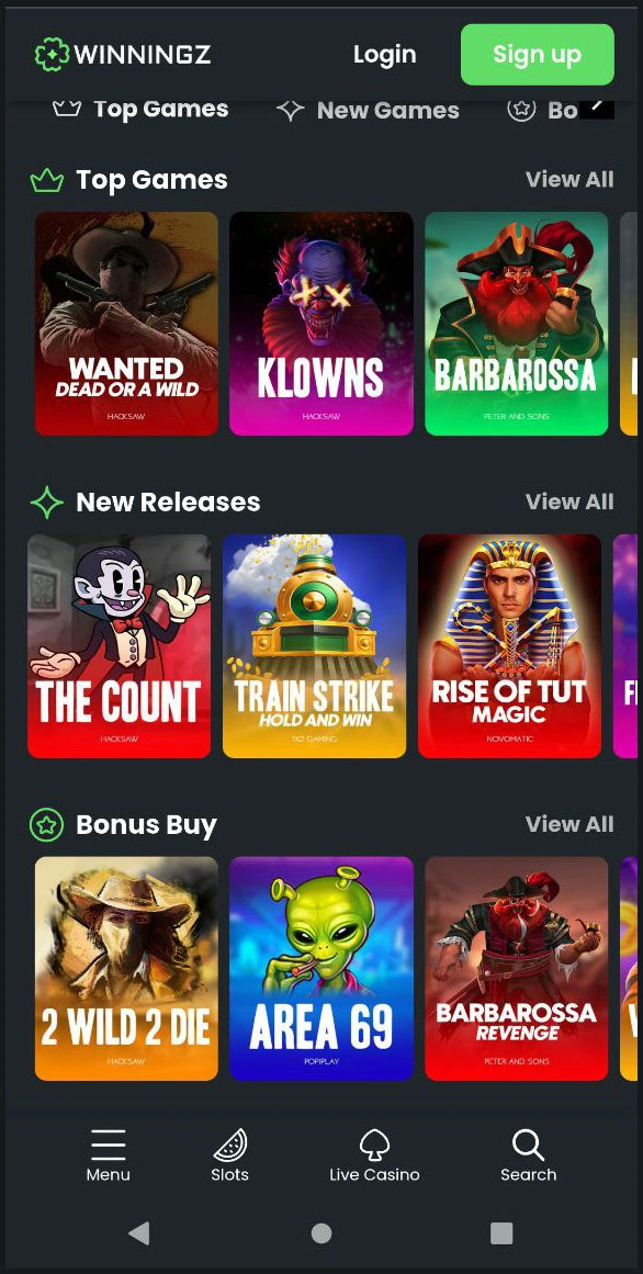 Discover the complete slot collection at Winningz