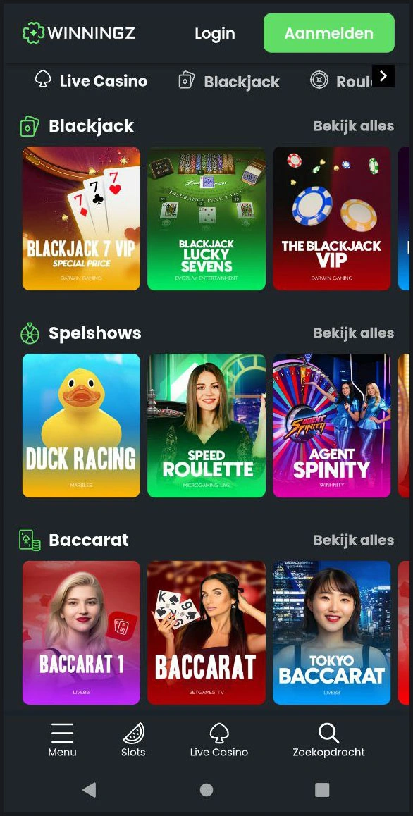 Alle live tafelspellen in één oogopslag bij Winningz
