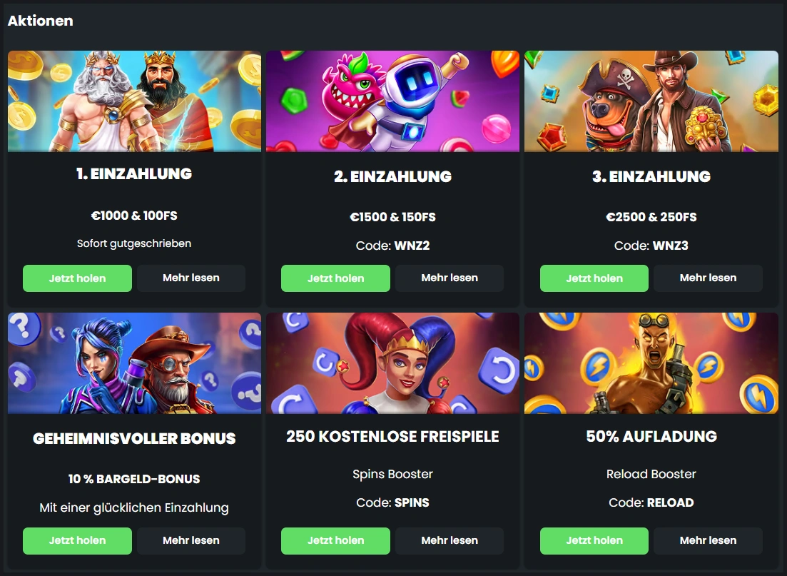 Regelmäßige Aktionen und Wochenboni bei Winningz