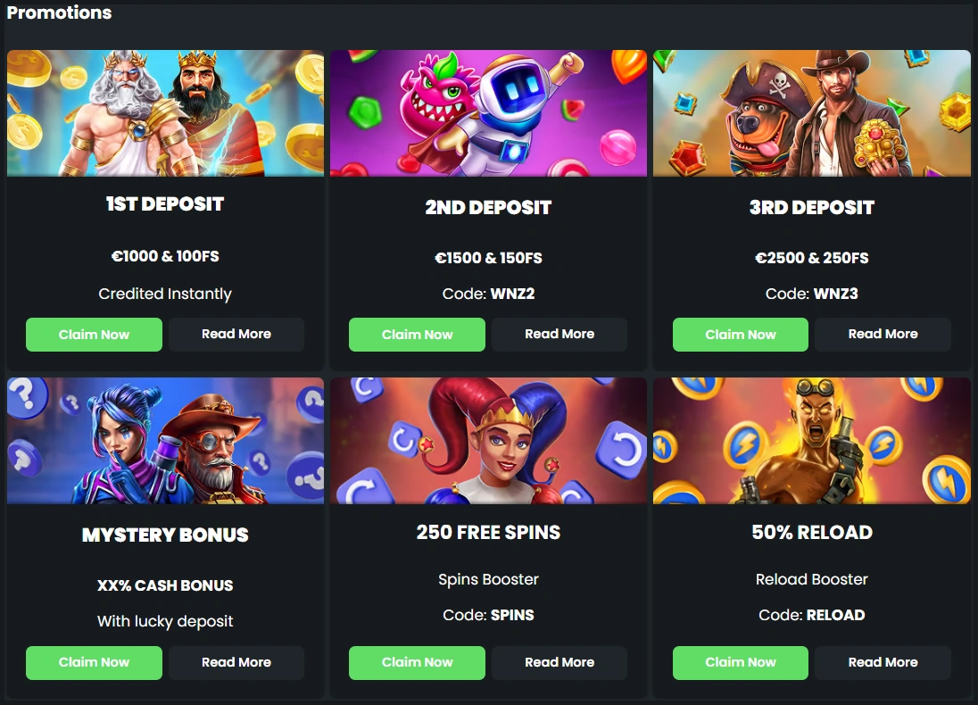 Overview of Winningzbonuses and promotions – smart bets & big wins