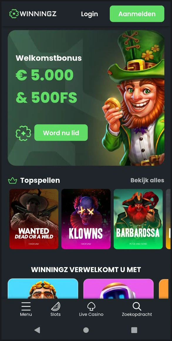 Mobiele versie van Winningz voor snelle toegang