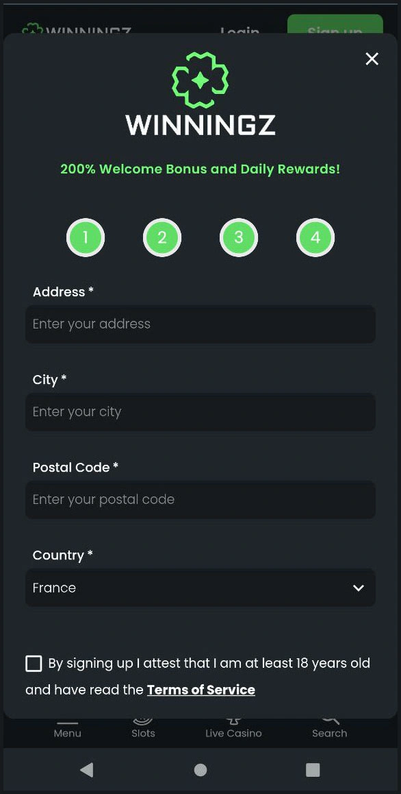 Register directly at Winningz and start playing