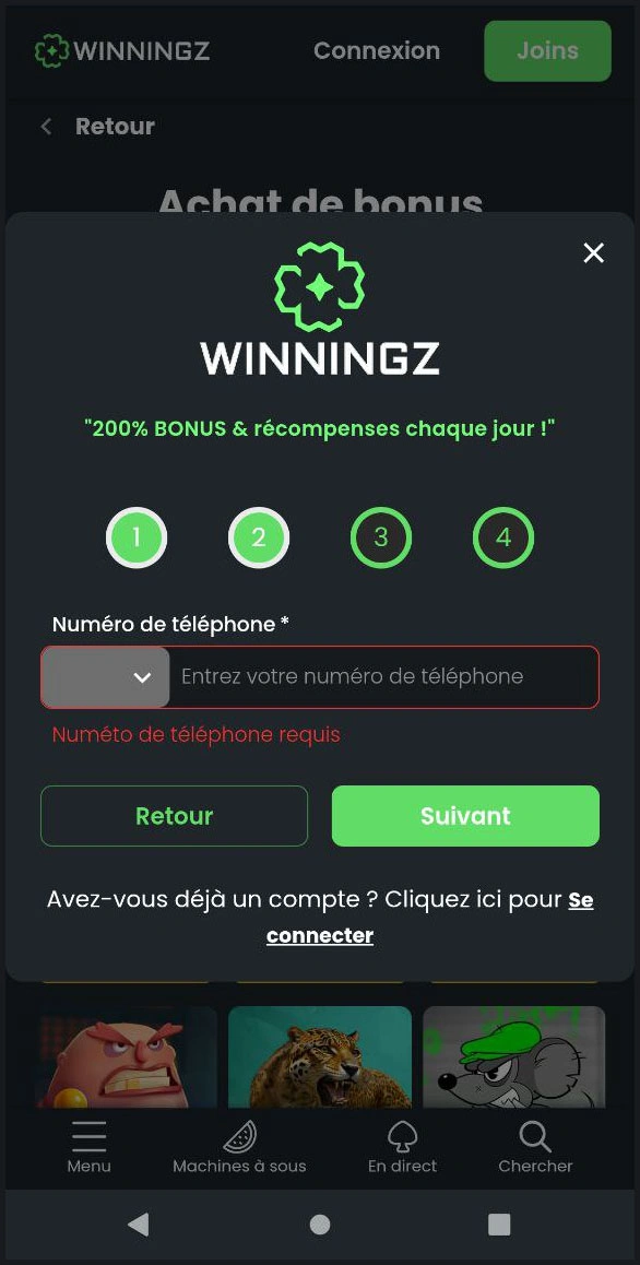 Enregistrement joueur Winningz – démarre ton aventure de jeu