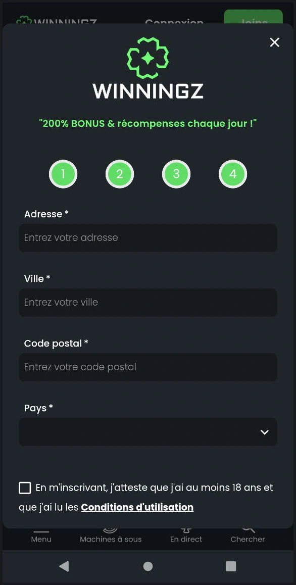 Créez rapidement un compte Winningz pour les nouveaux joueurs