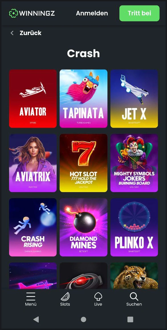 Mini-Crash-Games im Winningz Casino