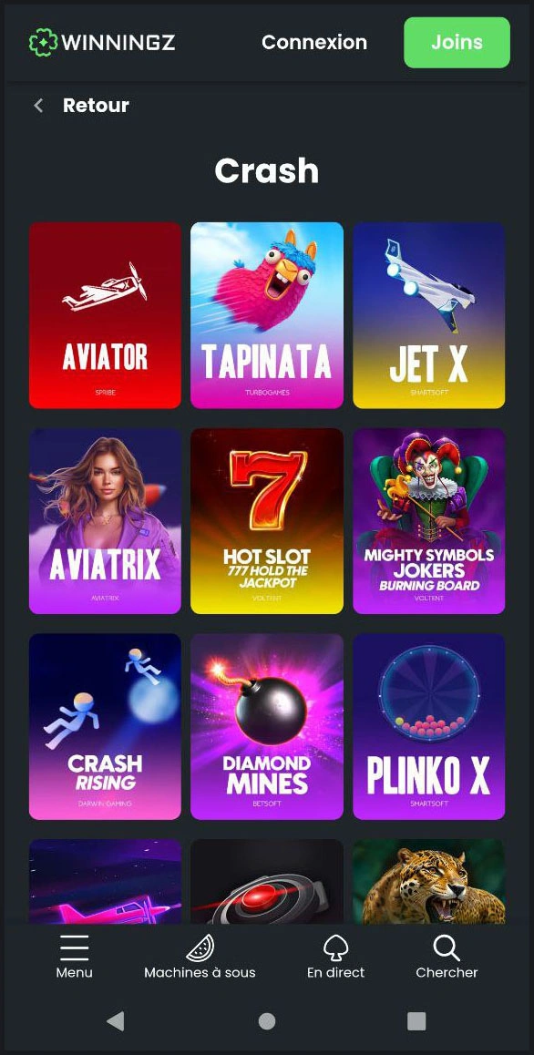 Action rapide avec les mini-jeux Crash chez Winningz