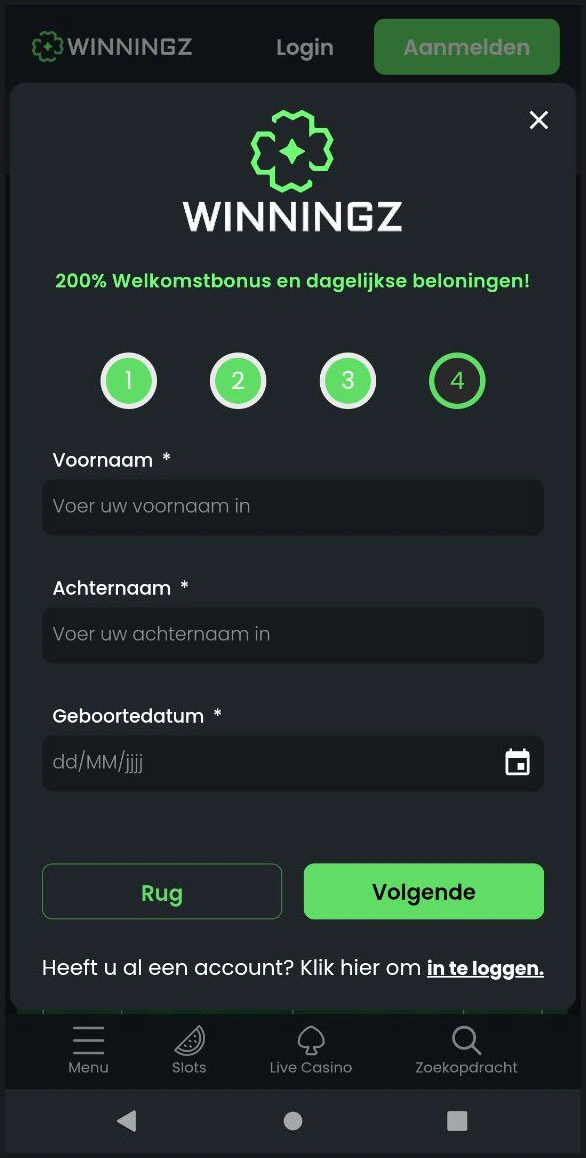 Registratieproces voor een nieuw account