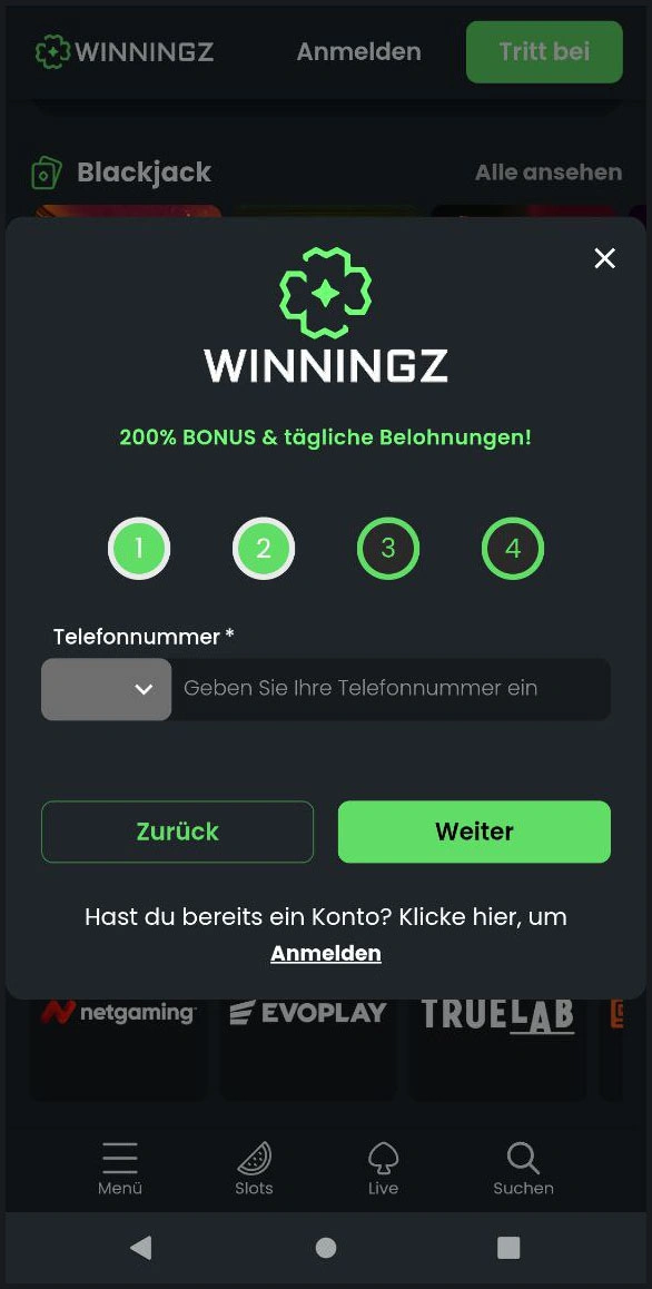 Schnelle Registrierung für neue Spieler bei Winningz