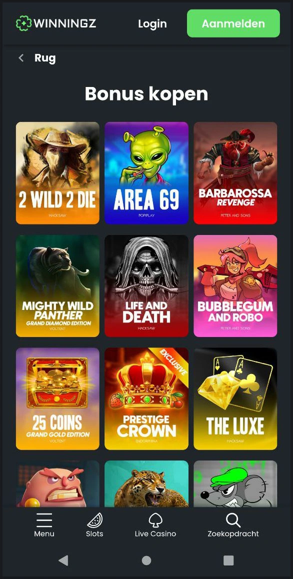 Slots met directe bonuskoopfunctie bij Winningz