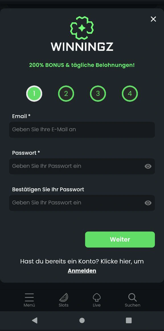 Werde heute Mitglied bei Winningz mit schneller Registrierung