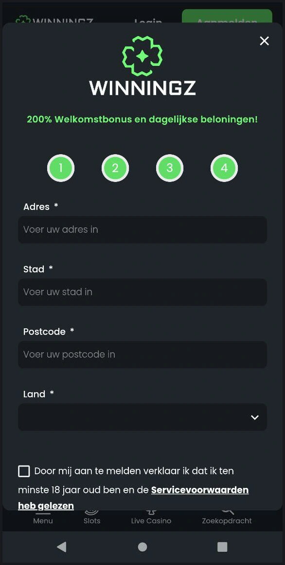Stap-voor-stap gids voor Winningz registratie