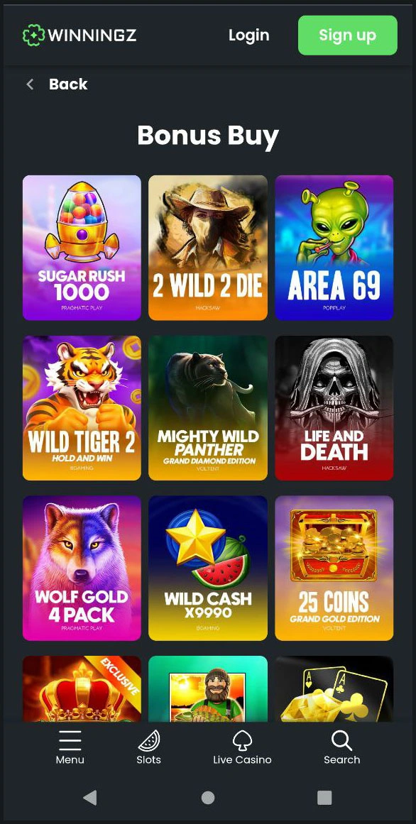 Slots available with direct bonus buy feature at Winningz