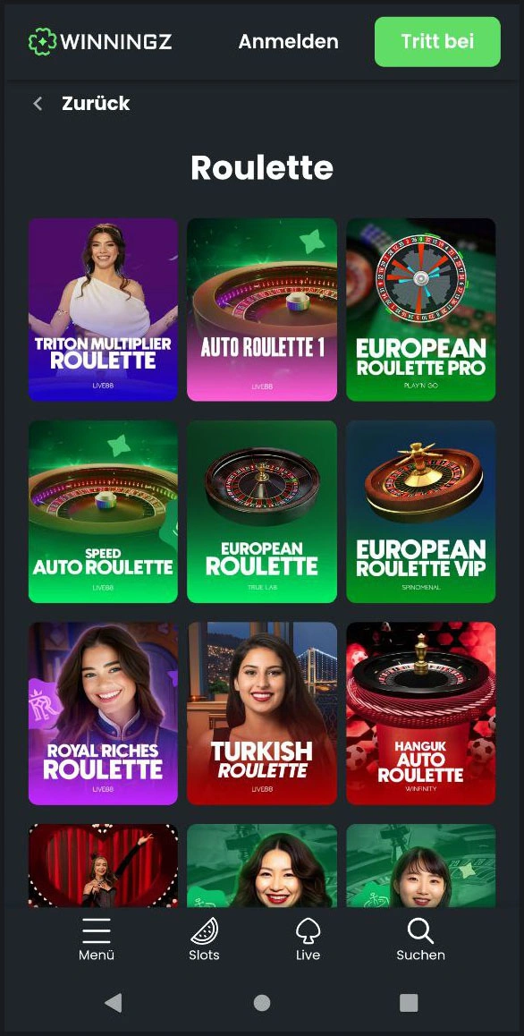 Online-Roulette bei Winningz
